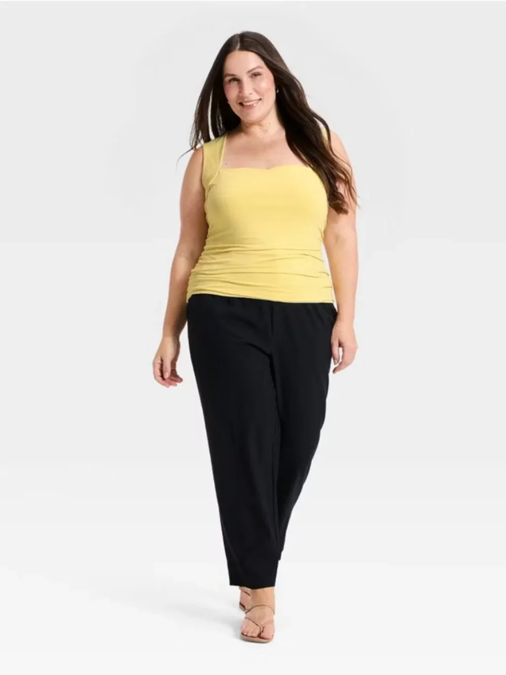 Women's Ruched Tank Top - A New Day Yellow 1X